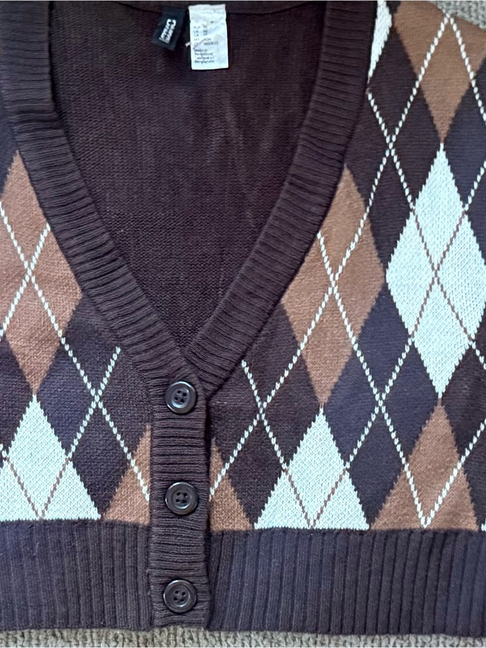 Xs like new Divided Women's Brown Tan and Cream Argyle Button Cardigan Sweater